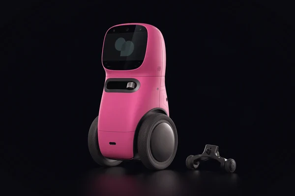 Mały dwukołowy robot balansujący samodzielnie, obok leżą jego odczepione kółka podporowe